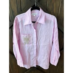 NWOT LAS SURENAS Pink Linen Shirt with Embroidery on Pocket, Sz L